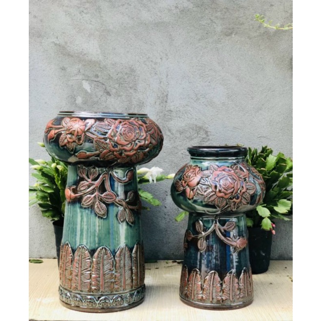 BÌNH HOA KHẮC TAY GỐM HOÀNG THỔ H33xM12cm