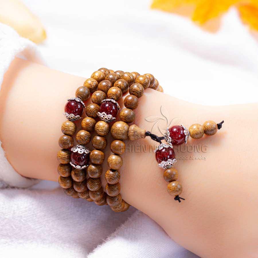 Vòng tay trầm hương tự nhiên 108 hạt mix Đá Phong Thủy - Trầm Tốc - An yên, đoạn trừ 108 phiền não