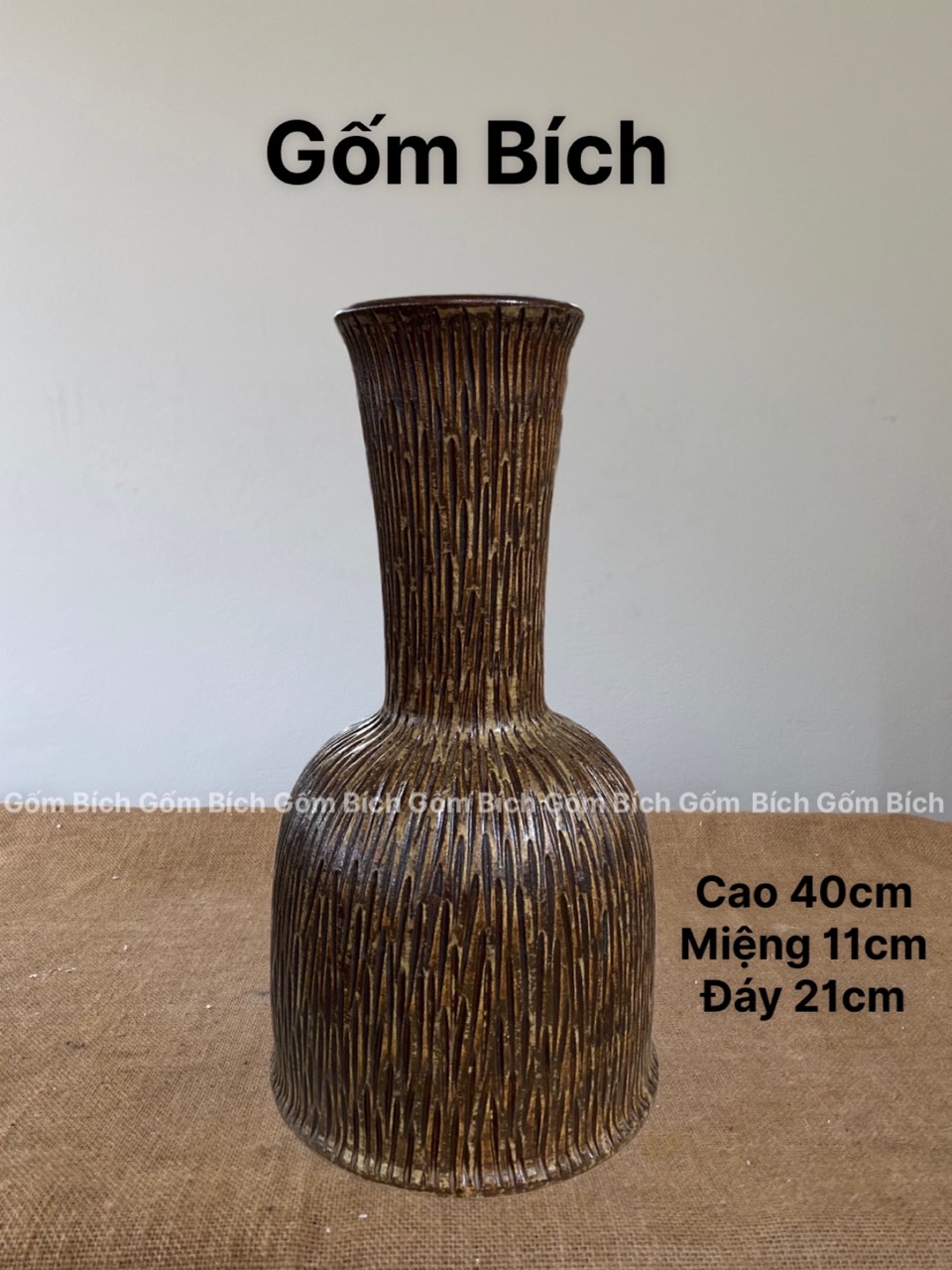 Bình Hoa Lọ Hoa Cao 40cm Dáng Cổ Dài Cắm Đào Lê Mận Tuyết Mai Gốm Sứ Bát Tràng