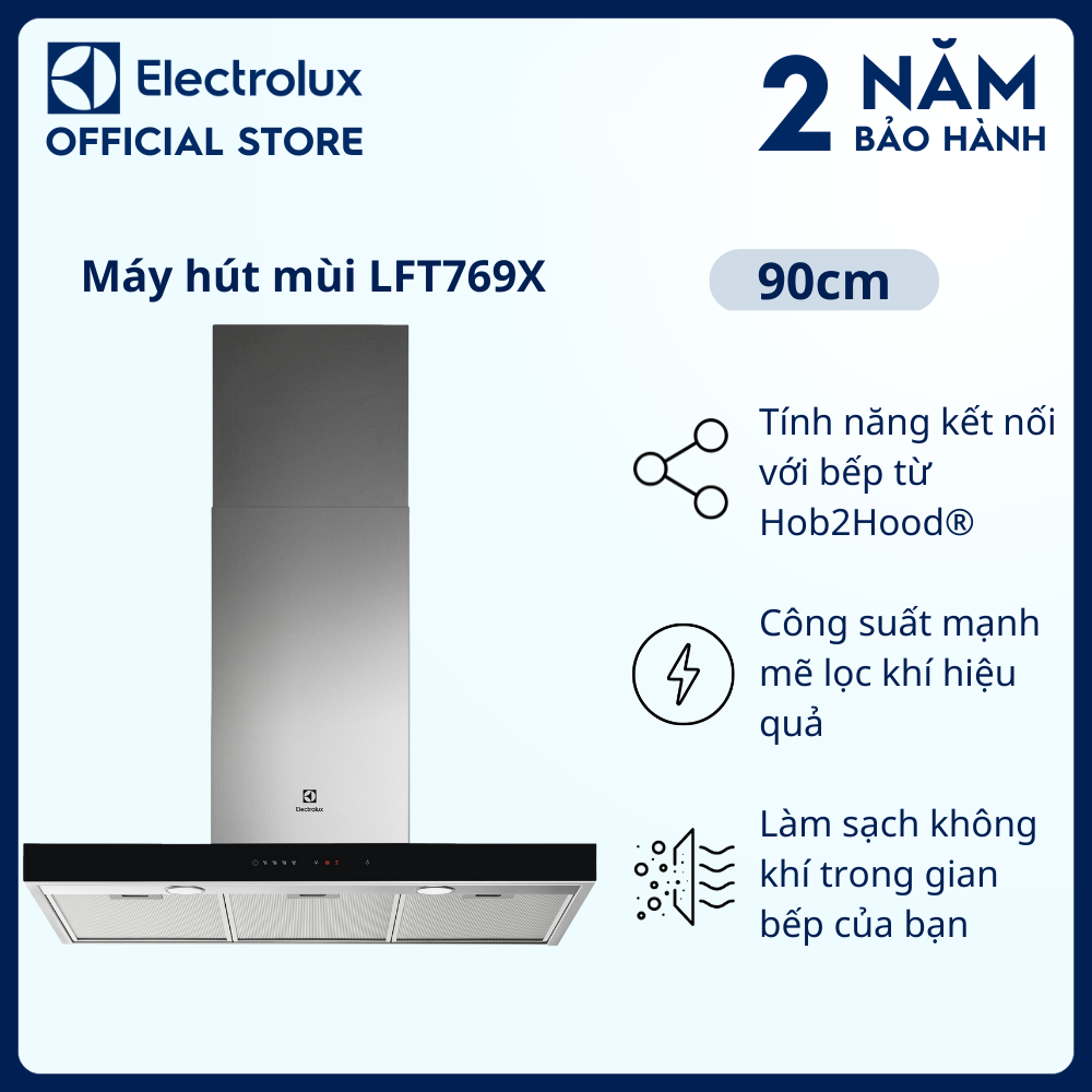 [Free Giao lắp] Máy hút mùi Electrolux bằng thép không gỉ dạng ống 90cm - LFT769X - Công suất mạnh mẽ lọc khí hiệu quả [Hàng chính hãng]