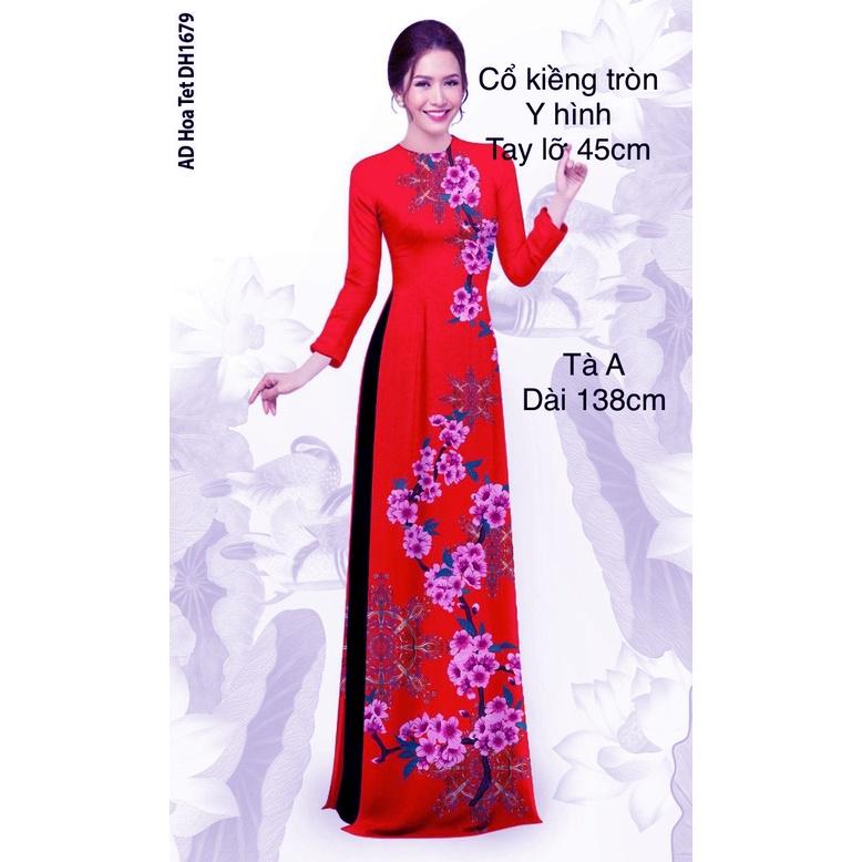 ÁO DÀI MAY SẴN HOA ĐỎ FORM LỚN - CÓ ẢNH THẬT 100%