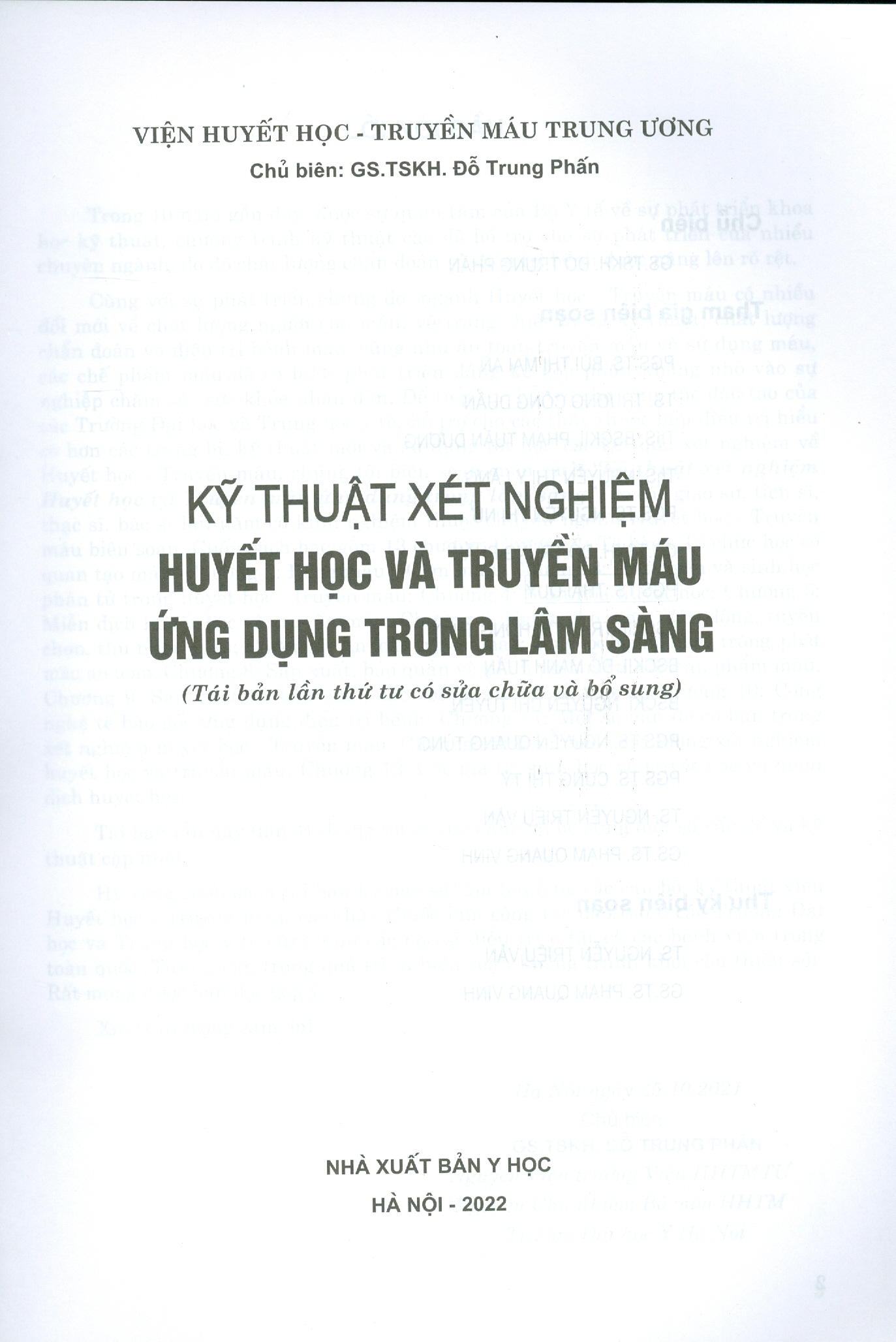 KỸ THUẬT XÉT NGHIỆM HUYẾT HỌC VÀ TRUYỀN MÁU ỨNG DỤNG TRONG LÂM SÀNG (Tái bản lần thứ tư có sửa chữa và bổ sung)