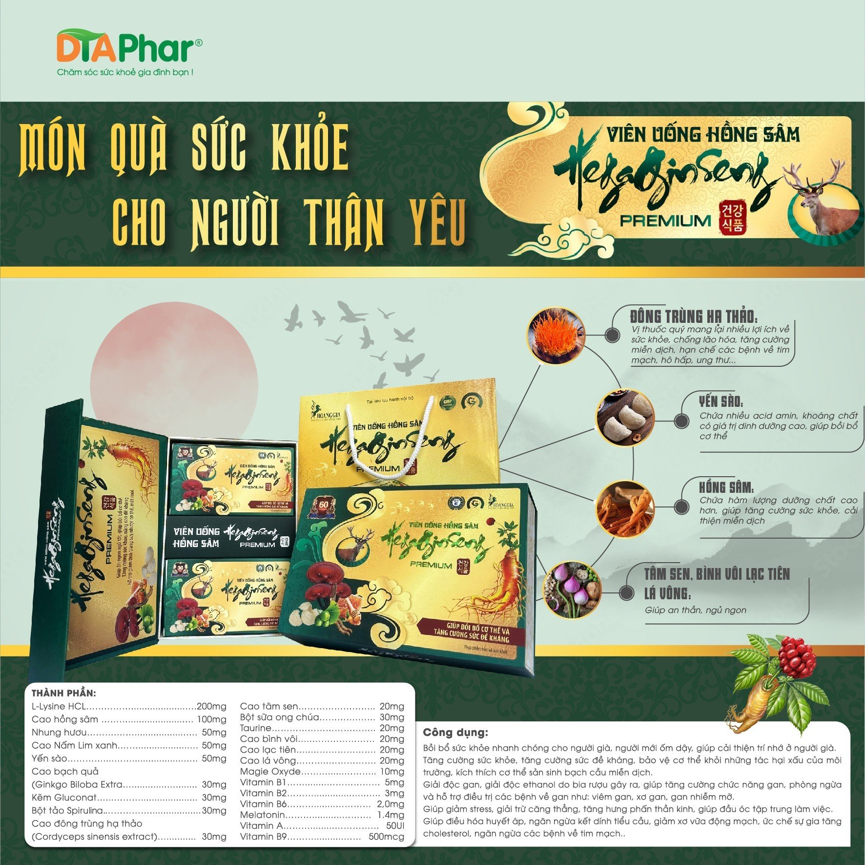 Viên uống Hồng Sâm Giúp bồi bổ cơ thể Quà tặng cho người lớn tuổi Hộp 60viên Tâm An Pharma