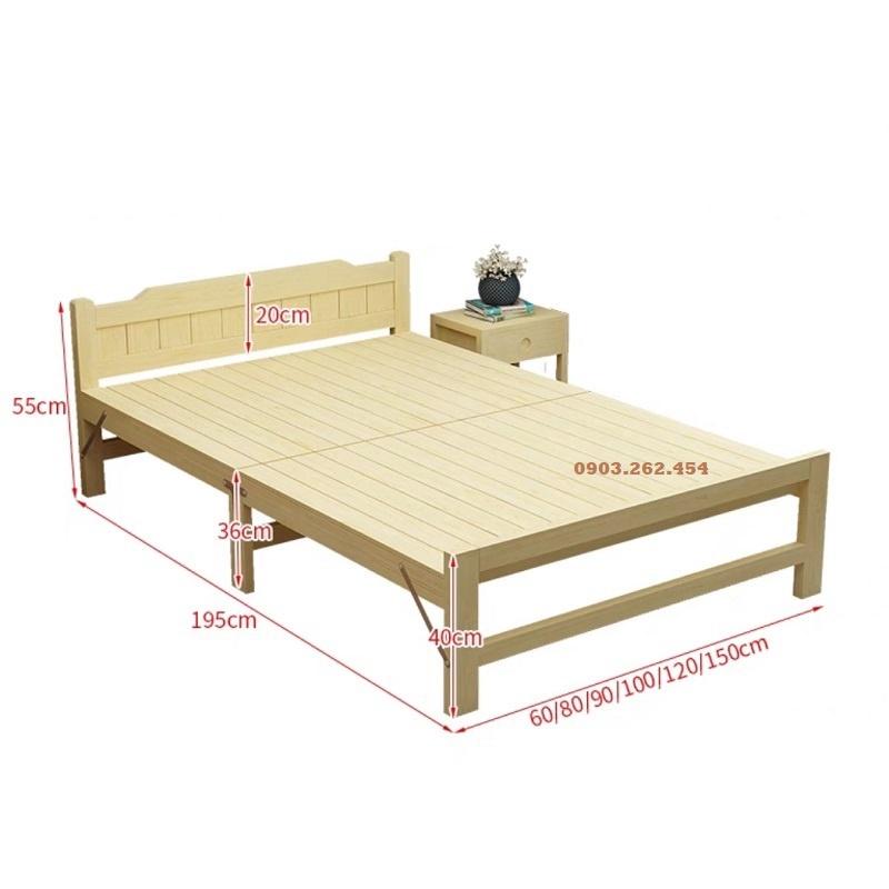 Giường ngủ - giường ngủ gỗ thông gấp gọn, kích thước ngang 80cm, 100cm, 120cm, 150cm, tặng kèm đệm, gối - Re0555