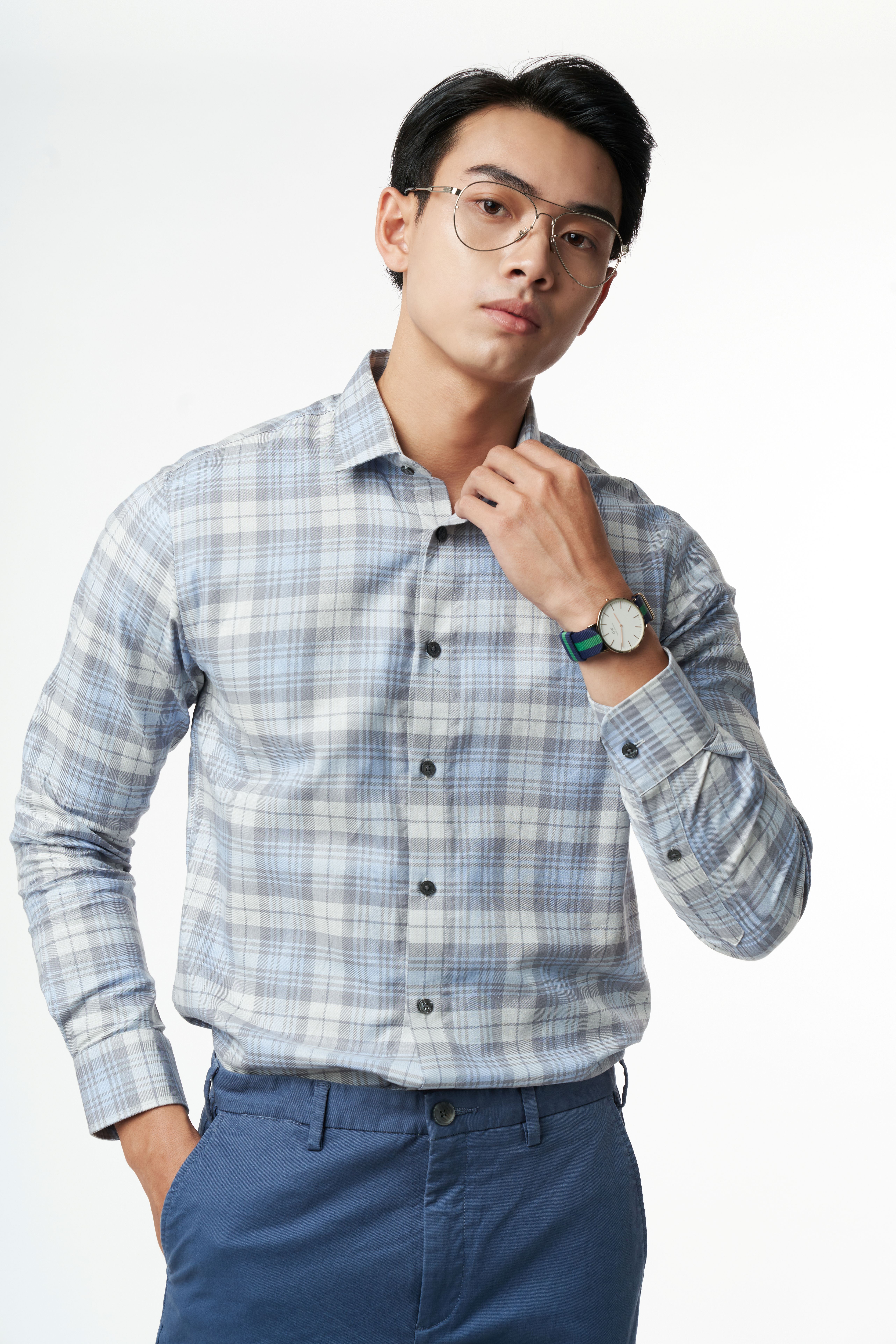 Áo Sơ Mi Caro Melange Nam Cotton Chống Nhăn Tự Nhiên Ninomaxx N&amp;M 2110033 - M