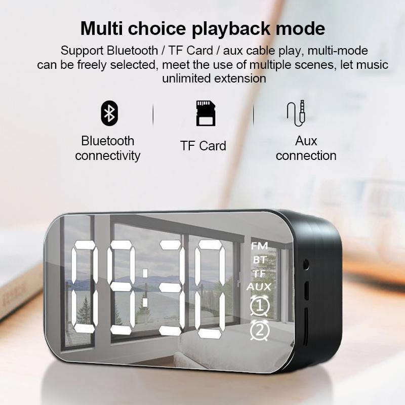 Loa Bluetooth không dây với FM Radio Mini Magable Gương Gương báo thức Cài đặt đồng hồ báo thức kép Cài đặt di động Universal Color: black