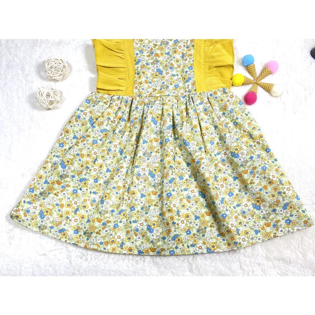 Đầm bé gái,váy trẻ em 2 dây phối bèo vải cotton cao cấp siêu xinh cho bé ,BITIKIDS size 1 đến 8 tuổi