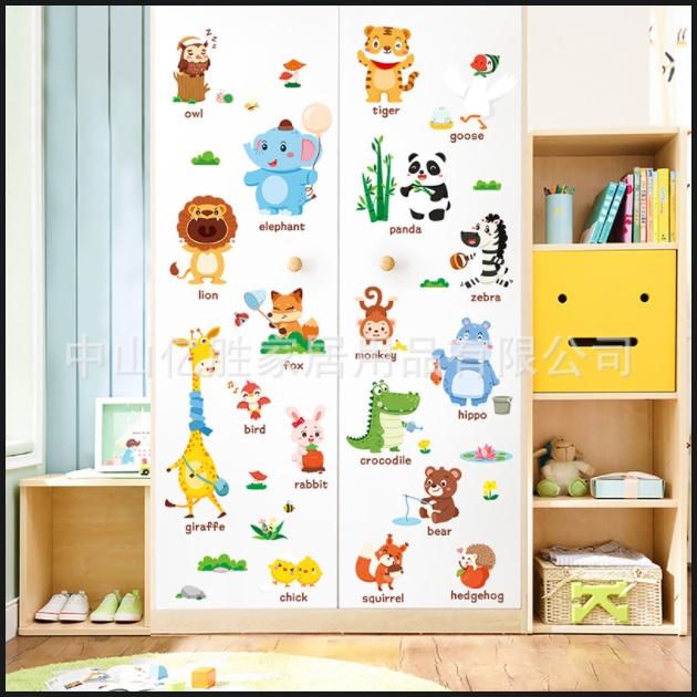Decal trang trí tường - Thú tiếng anh dễ thương