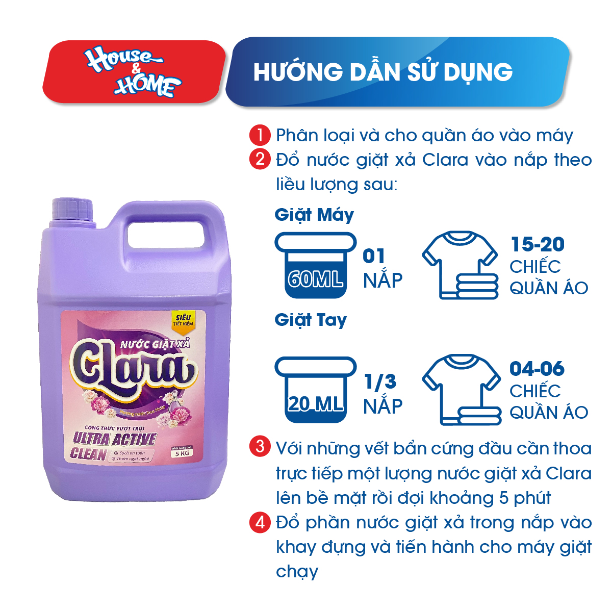 Nước giặt xả Clara hương nước hoa Pháp can 5Kg