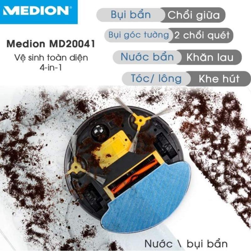 Robot Lau Nhà, Hút Bụi Medion MD20041 Intelligent 2in1 Cleaning With Extra Power Hàng nhập khẩu