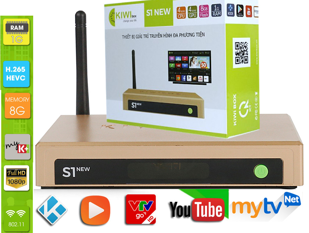 Android tivi Box Kiwi S1 New có Chuột không dây Bản mới 2020 Cập nhập HĐH Android 5.0 - Sản phẩm chính hãng