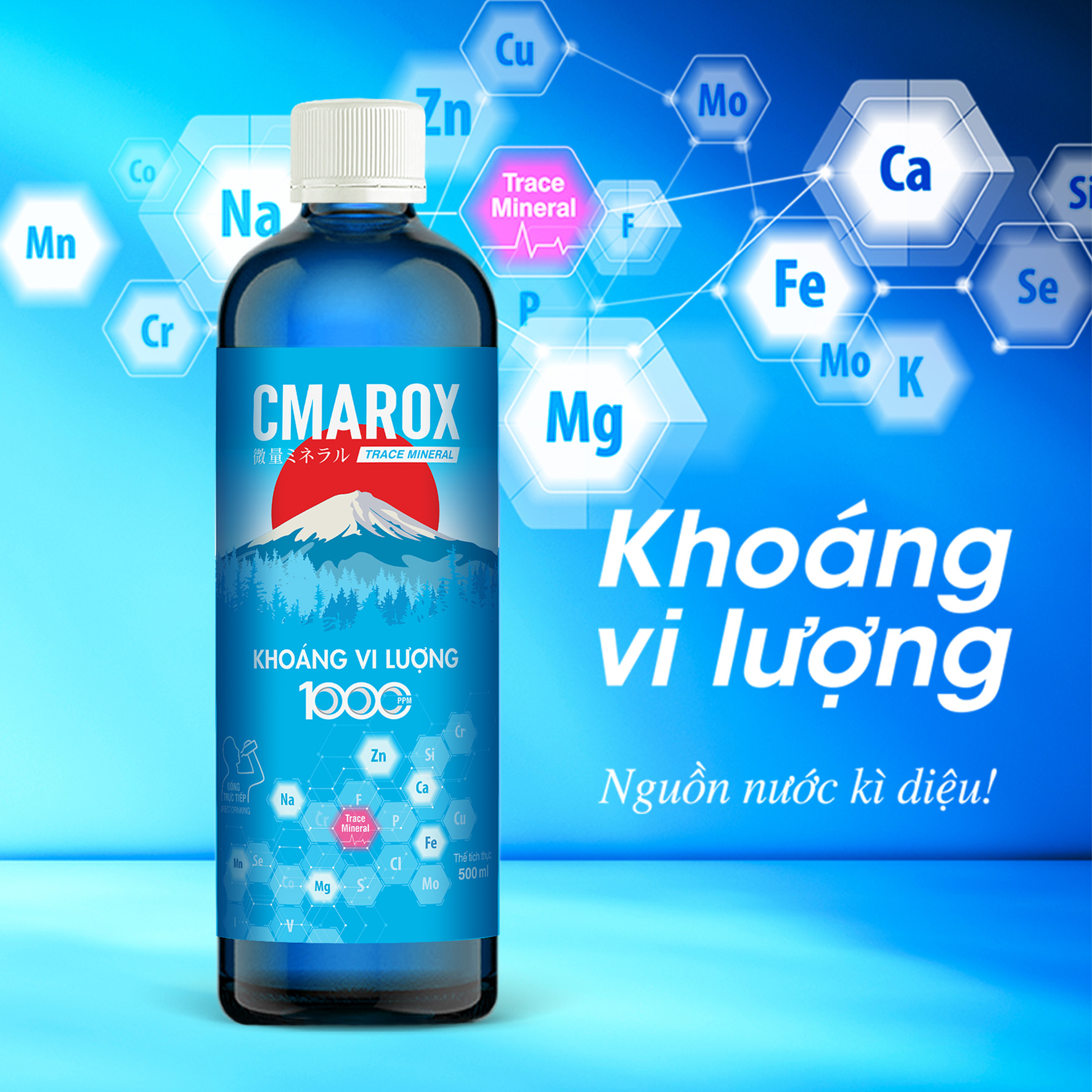 Thùng 24 chai 500ml Khoáng Vi Lượng CMAROX 1.000ppm (500ml x 24 chai) -  Bổ Sung Khoáng Chất Cho Cơ Thể