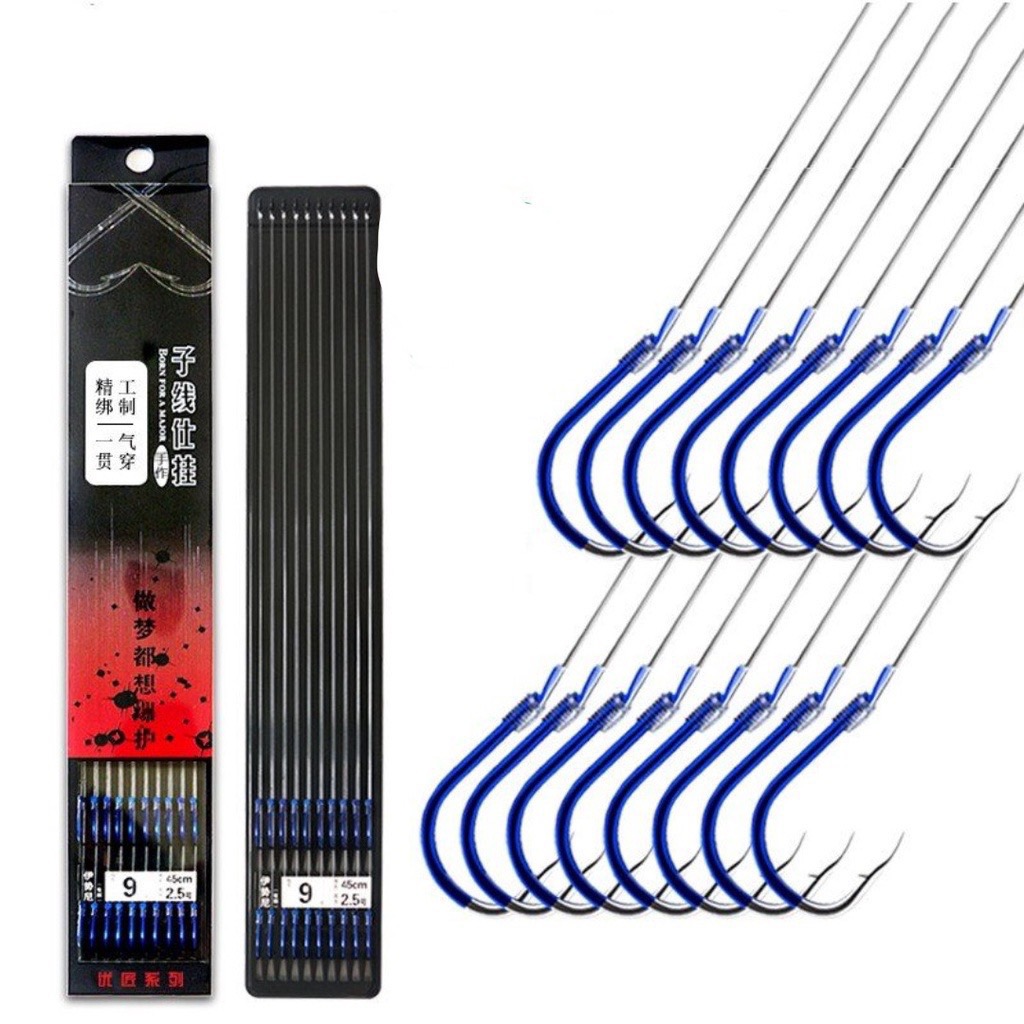 1 Hộp Gồm 10 Bộ Lưỡi Câu Cá Đôi Buộc Sẵn Chuyên Dụng Cho Câu Đài