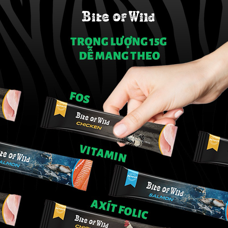 Túi 4 thanh Súp Thưởng Cho Mèo Bite of Wild Mix Vị Thịt Gà, Thỏ, Cá Hồi Giúp Mắt Sáng, Lông Mượt