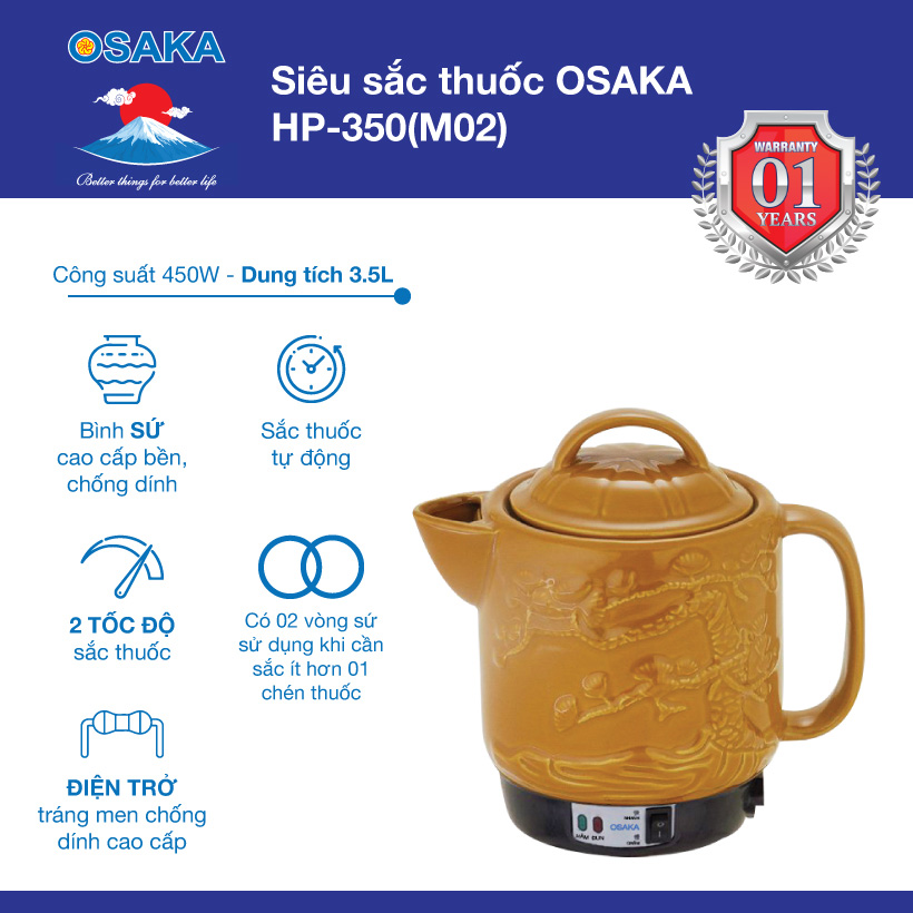 SIÊU SẮC THUỐC OSAKA HP350 VUÔNG - DUNG TÍCH 3.5 LÍT - SẮC CÁC LOẠI THẢO DƯỢC - Hàng Chính Hãng