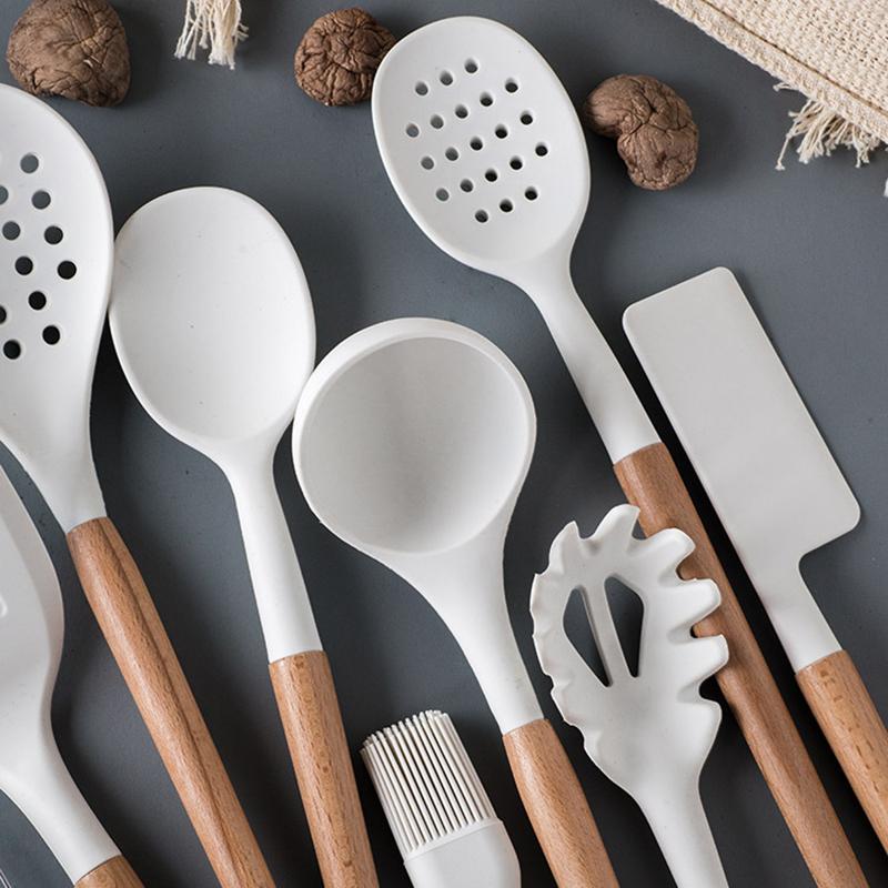 Đặc Biệt Thìa Đũa Cho Không Dính Tay Cầm Gỗ Trắng Dẻo Silicone Đồ Dùng Nhà Bếp Nhà Bếp Dụng Cụ Nấu Ăn Nhà Bếp Phụ Kiện