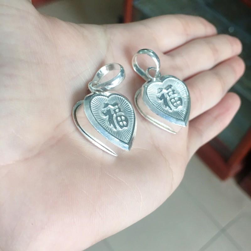 Mặt hình tim chữ Phúc chuẩn bạc ta kèm video quay thật tại shop