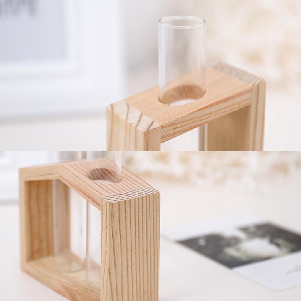 Tabletop Planter Flower Bud Vase Desktop Glass Terrarium Wooden Stand Test Tube Vase for Propagating Hydroponic Plants Home Garden Wedding Decoration