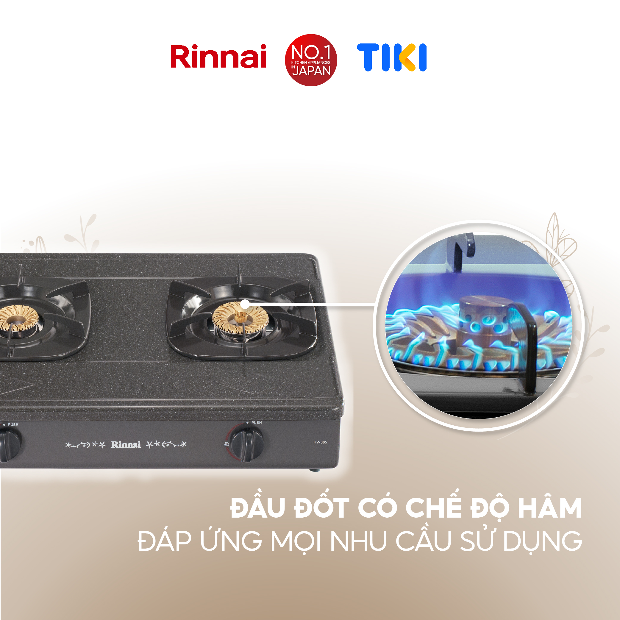 Bếp gas dương Rinnai RV-365(G)N mặt bếp men và kiềng bếp men - Hàng chính hãng.
