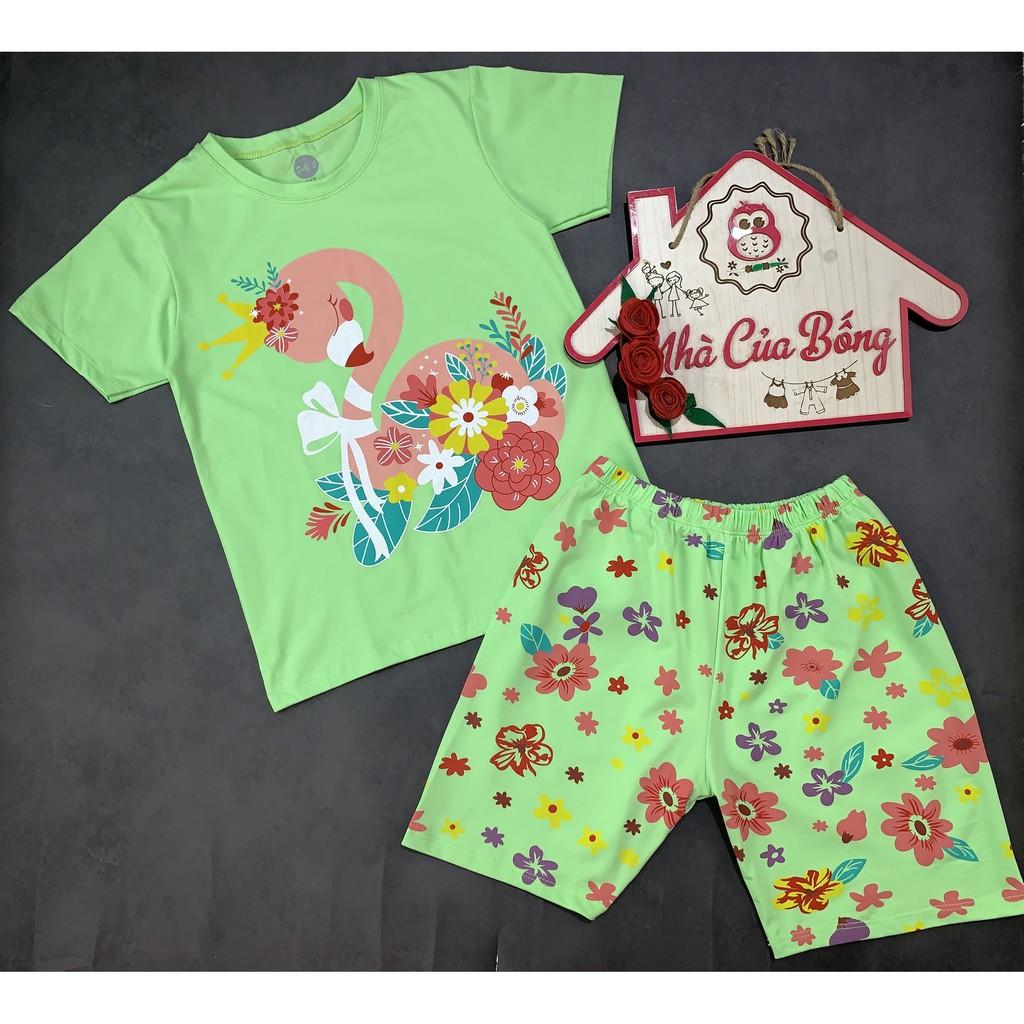 Bộ thun bé gái phối hình in thiên nga size 12 - 40 kg