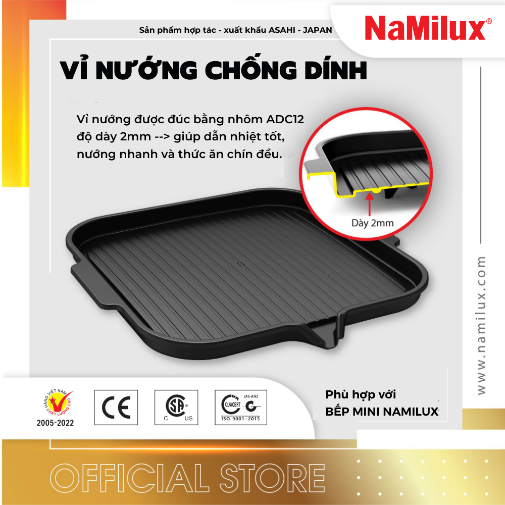 Bộ Sản Phẩm Bếp Gas Mini và Chảo Nướng Chống Dính NaMIlux | Van Inline Cut│Công Suất 2.6 Kw - Hàng Chính Hãng