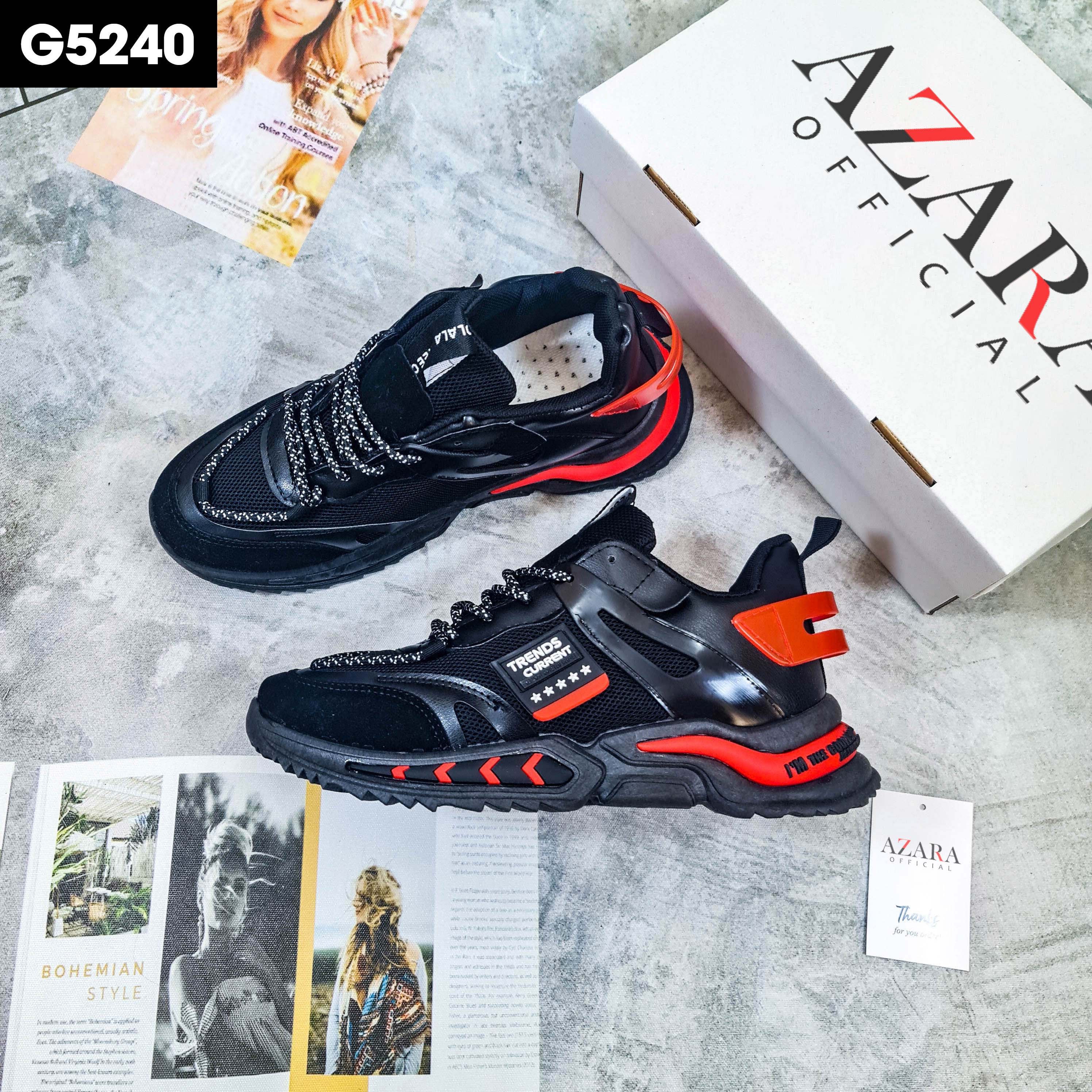 Giày Thể Thao Nam AZARA- Sneaker Màu Đen - Trắng, Chạy Bộ, Thể Dục, Đi Chơi, Form Hàn Quốc - G5240