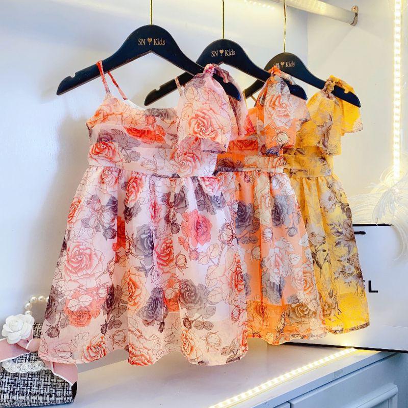 Váy hoa hồng maxi cho bé gái