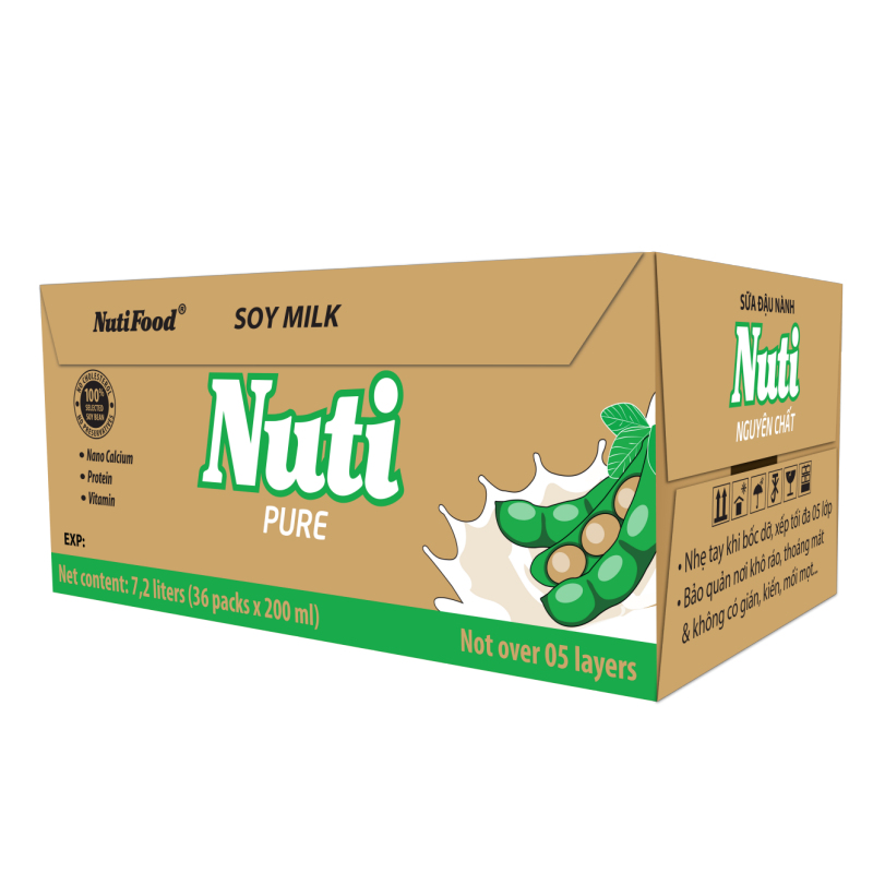 Thùng 36 Bịch Sữa đậu nành Nuti Nguyên Chất Bịch 200ml TU.NSDN01TI NUTIFOOD