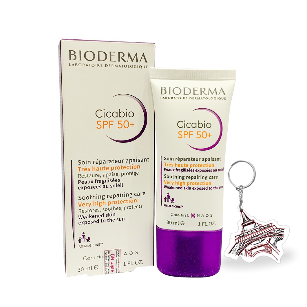 Kem Dưỡng Chống Nắng Bioderma Cicabio Spf 50+ Giúp Phục Hồi, Làm Dịu Cho Làn Da Bị Hư Tổn, Da Mỏng + Tặng Kèm 1 Móc Khóa Hình Tour Eiffel Viền Đỏ