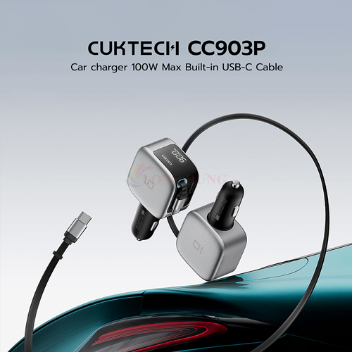 Cốc sạc xe hơi Cuktech Built-in USB-C Cable 1USB 2Type-C 100W CC903P - Hàng chính hãng