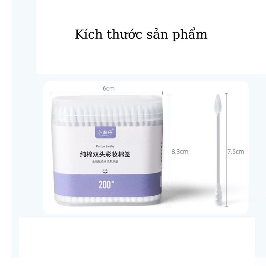 Hộp 200 tăm bông 2 đầu vệ sinh tai, mũi,trang điểm - kháng khuẩn, mềm mịn Kho Giá Gốc