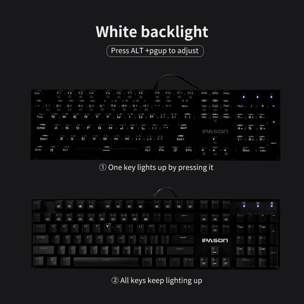 Bàn phím cơ IPASON chơi game kim loại 104 phím Màu xanh lam có đèn nền Rollover N-key dành cho văn phòng và trò chơi