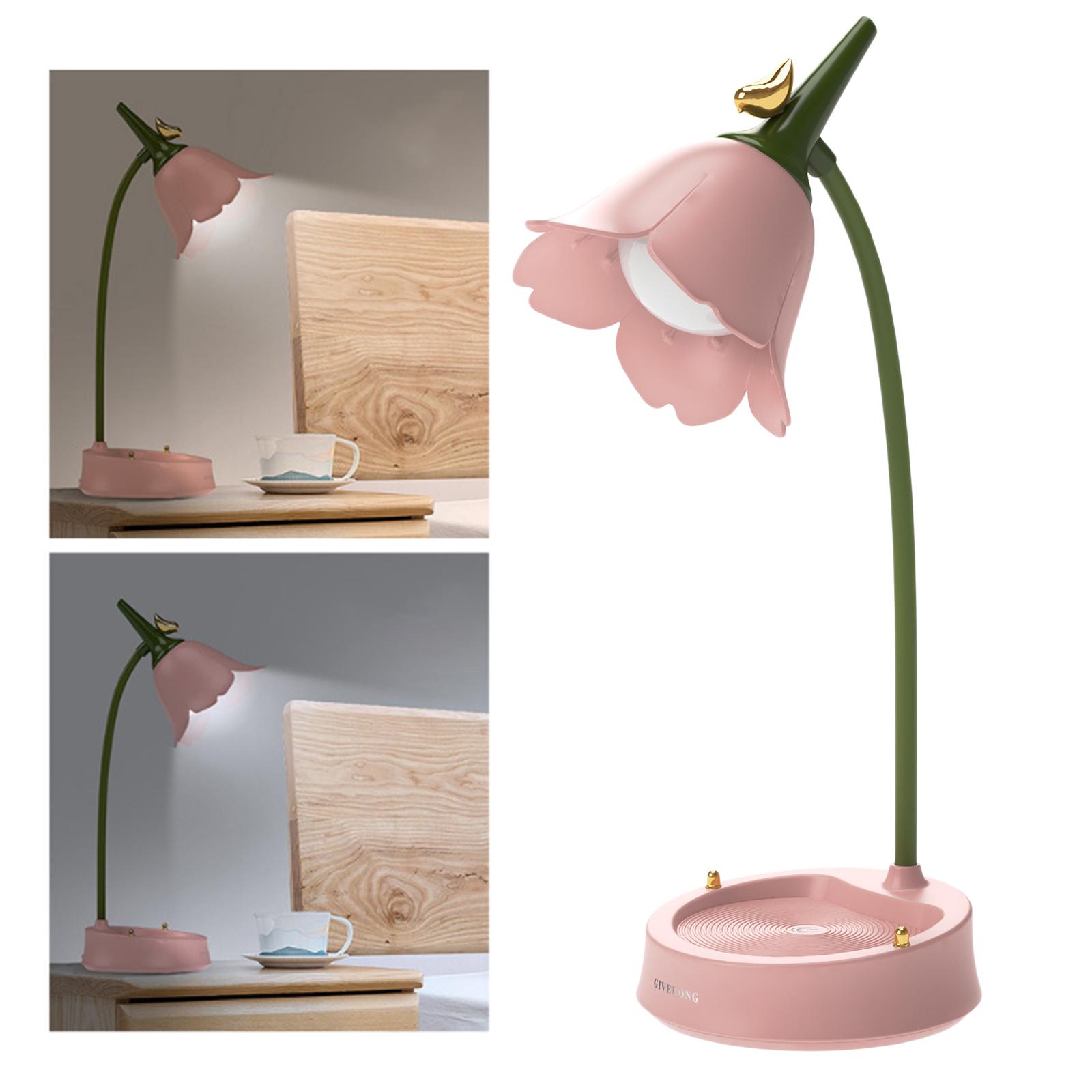 Desk Lamp for Kids - Flower LED Charging Table Lamp Eye Protection Small Desk Lamps for Reading,Study and Office, Adjustable Brightness