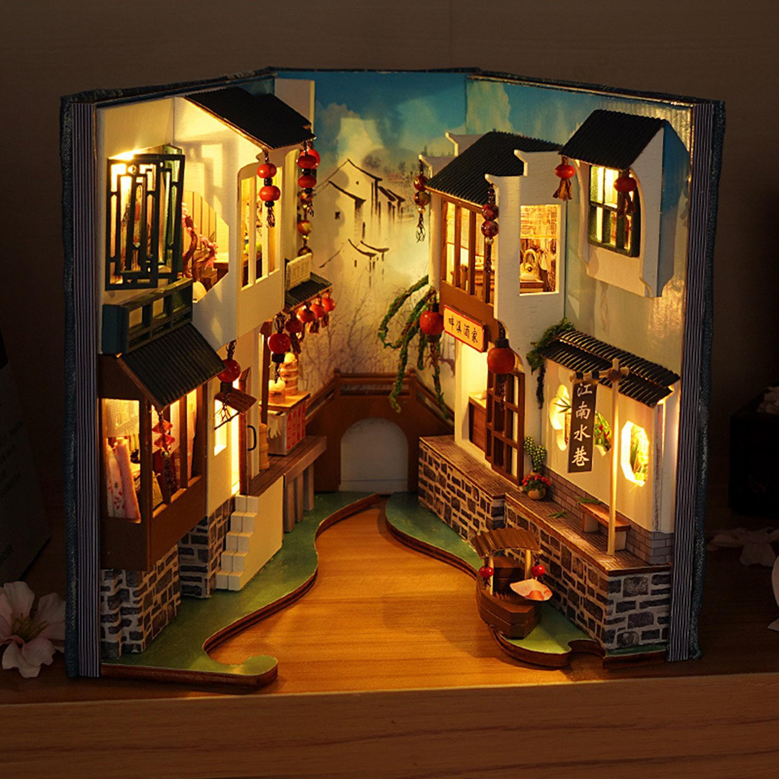 DIY Miniature Dollhouse Kit Book  Shelf Jiangnan Water Village for Kids Adults
