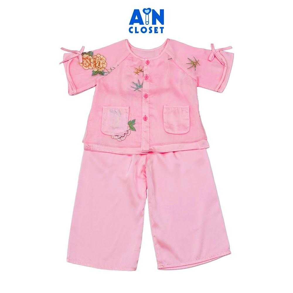 Bộ quần áo Bà Ba Dài tay ngắn bé gái họa tiết Trúc Tơ Hồng - AICDBGWPR9YK - AIN Closet