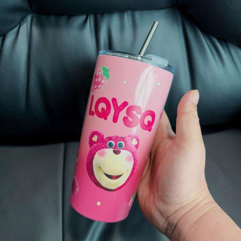 LY GIỮ NHIỆT NÓNG LẠNH HÌNH GẤU LOTSO ĐÁNG YÊU , MÀU ĐẸP MẮT KÈM ỐNG HÚT PHIÊN BẢN MỚI 600ML CHẤT LIỆU INOX 304