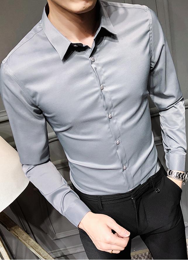 Áo sơ mi nam tay dài 4YOUNG vải lụa cao cấp KHÔNG NHĂN SM1 - Xám - L