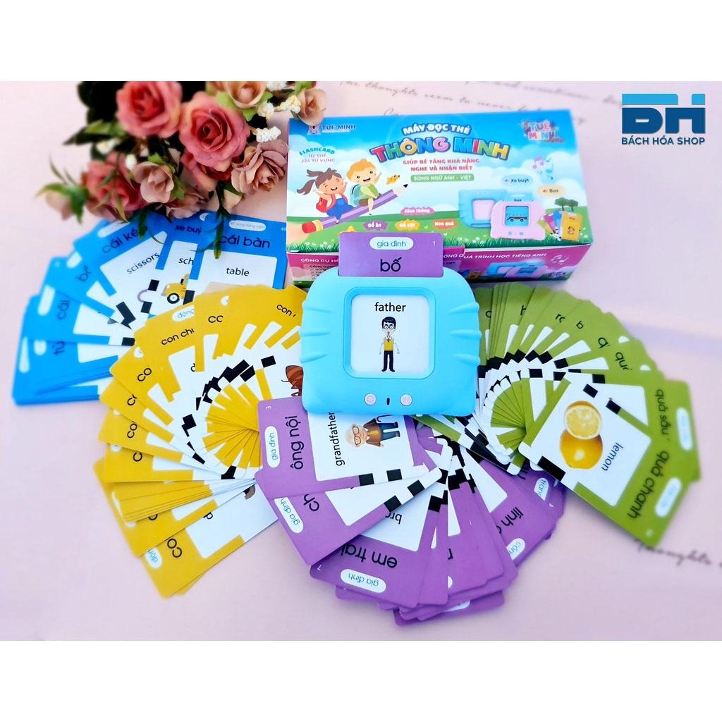 Máy đọc thẻ Anh - Việt flashcard, 112 thẻ 224 từ khoá và 12 chủ đề, không có sóng điện từ, an toàn cho bé