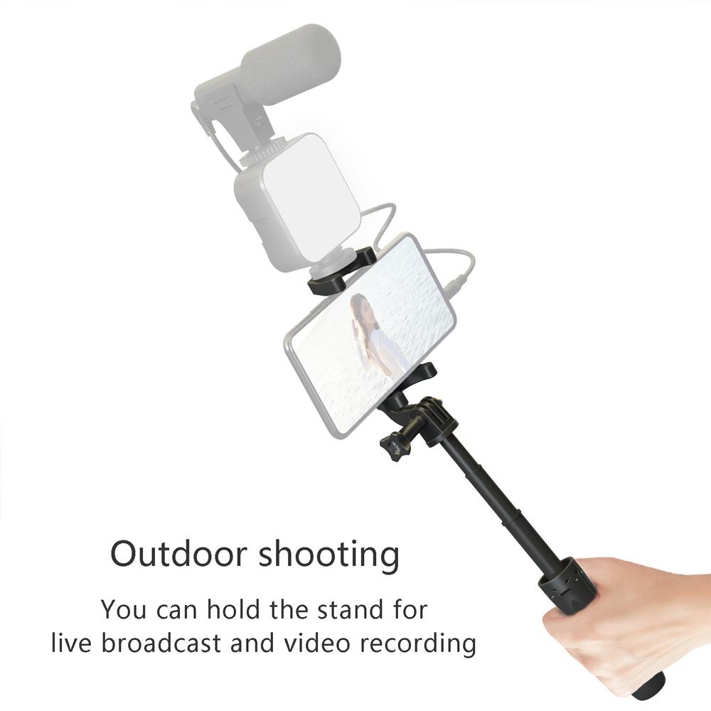 Foldable Mini Desktop Tripod Phone Holder with 3 Sections Extendable Adjustable Phone Clip Length for Vlog Live Stream