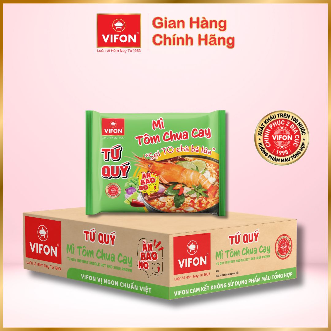 [Thùng 30 gói] Mì Tứ quý tôm chua cay/ bò rau thơm/ lẩu thái tôm VIFON (70gr / Gói)