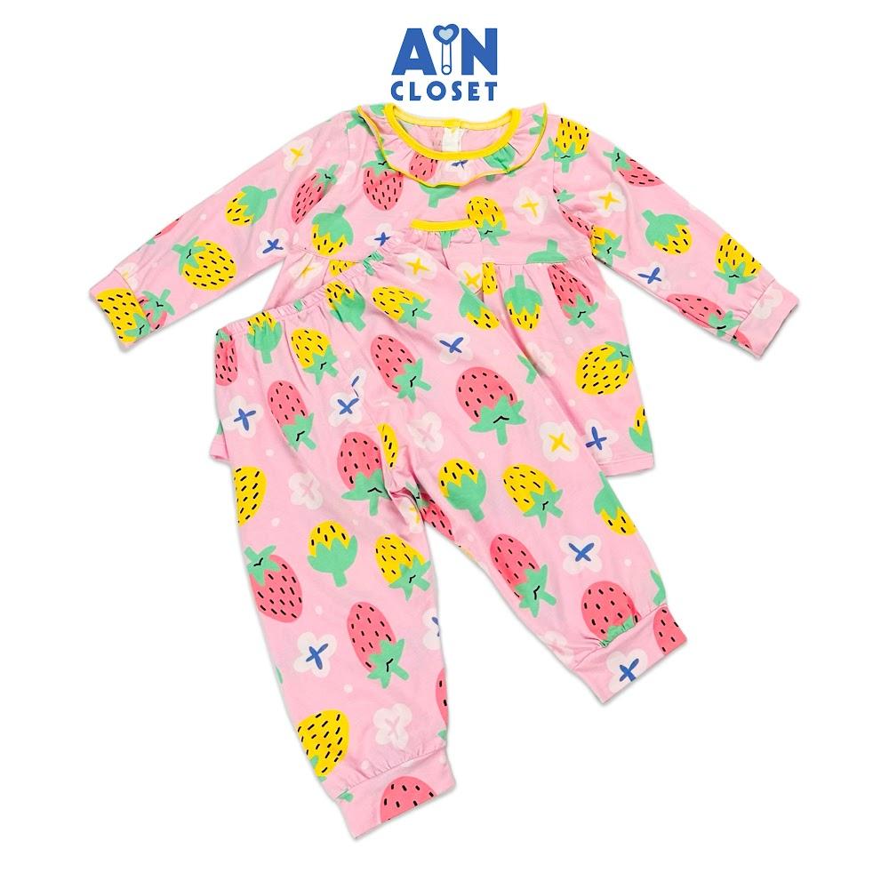 Bộ quần áo dài bé gái họa tiết Dâu Vàng nền hồng thun cotton - AICDBG1MXTXY - AIN Closet