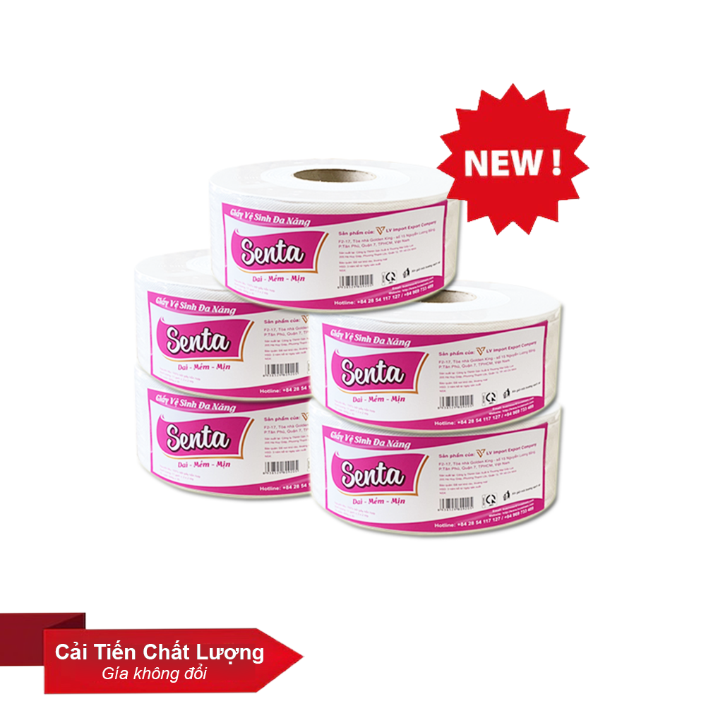 COMBO 5 GIẤY VỆ SINH CUỘN LỚN SENTA 600G CẢI TIẾN MỚI