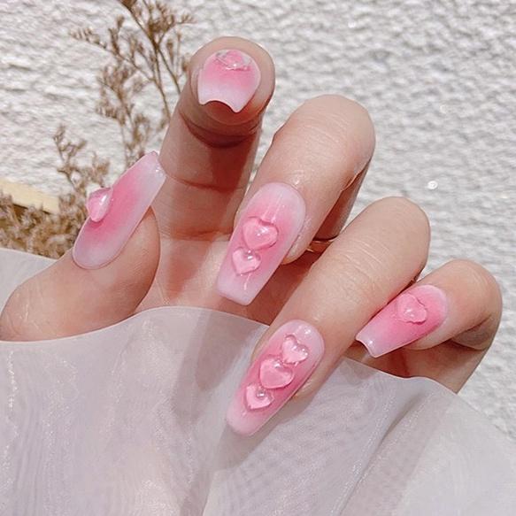 Set 100 Trái Tim Quả ĐàoTrong Suốt Pha Lê Đính Móng