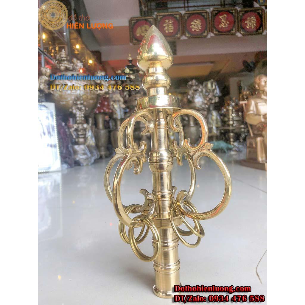 Đầu Tích Trượng Màu Vàng Bằng Đồng Phong Thủy Cao 25cm