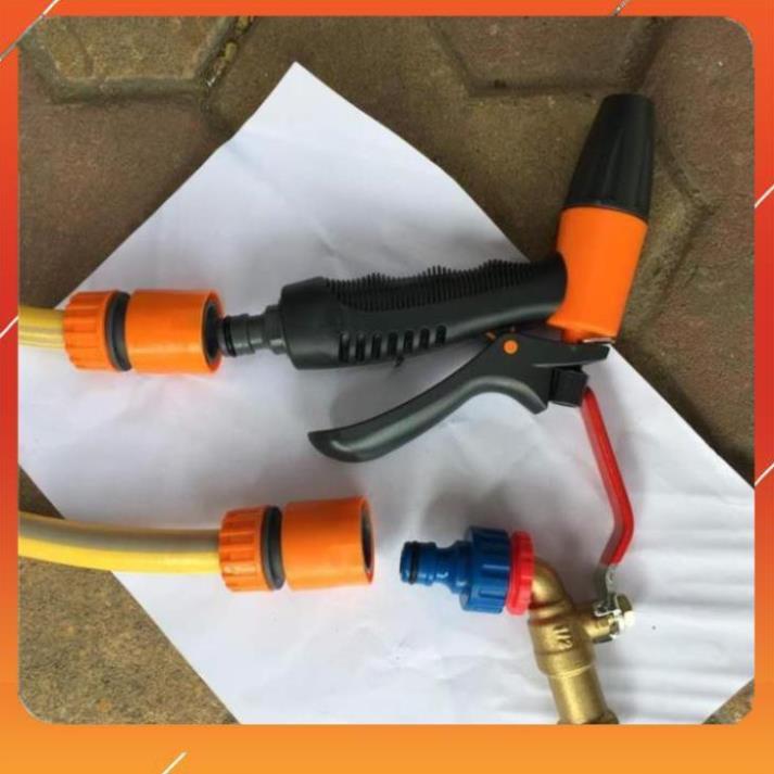 Vòi tưới cây rửa xe 6m-7m-8m tay bóp tùy chỉnh nhiều chế độ 319498622-1622-3 mầu cam