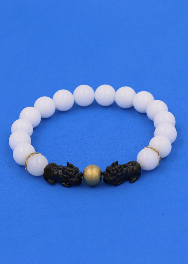 Vòng tay chuỗi hạt San Hô Trắng size 8 ly, 10 ly, 12 ly - Vòng tay Tỳ Hưu Đôi inox đen VSHTTHHEV8 - hợp mệnh Kim, mệnh Thủy