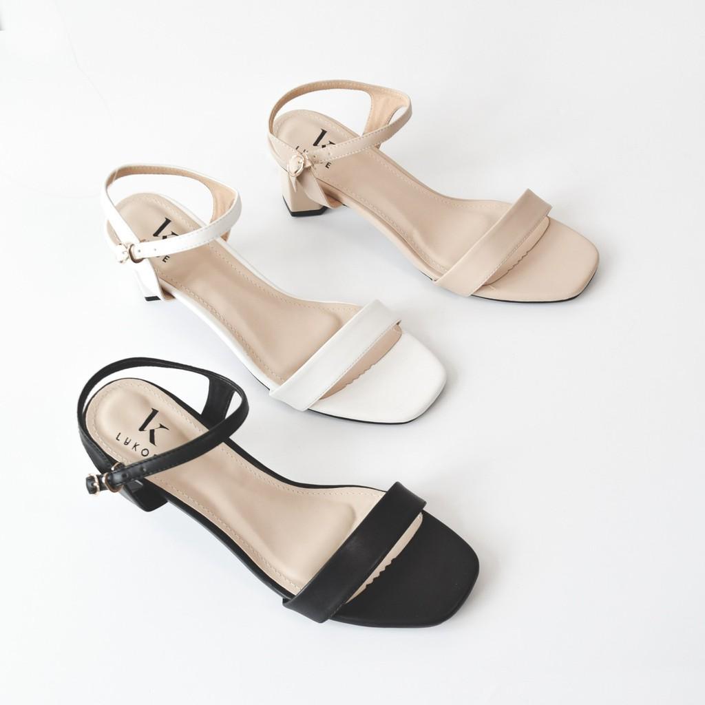 Sandal cao gót nữ 6cm gót lục giác phối dây thời trang sang trọng lịch sự quý phái da tổng hợp Lykoe L-Bazzie