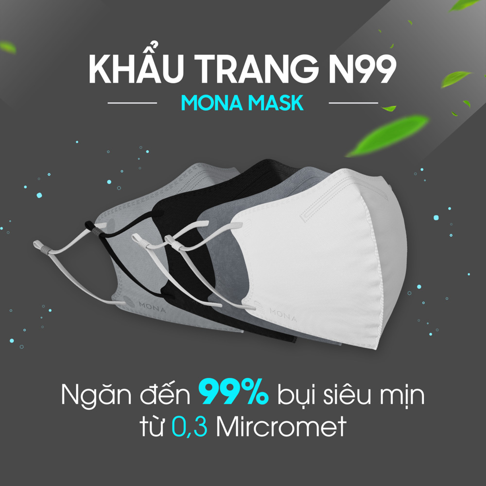 Hình ảnh Combo 3 chiếc khẩu trang N99 6 lớp ngăn 99% bụi siêu mịn có kích thước từ 0,3 Mircromet MONA MASK