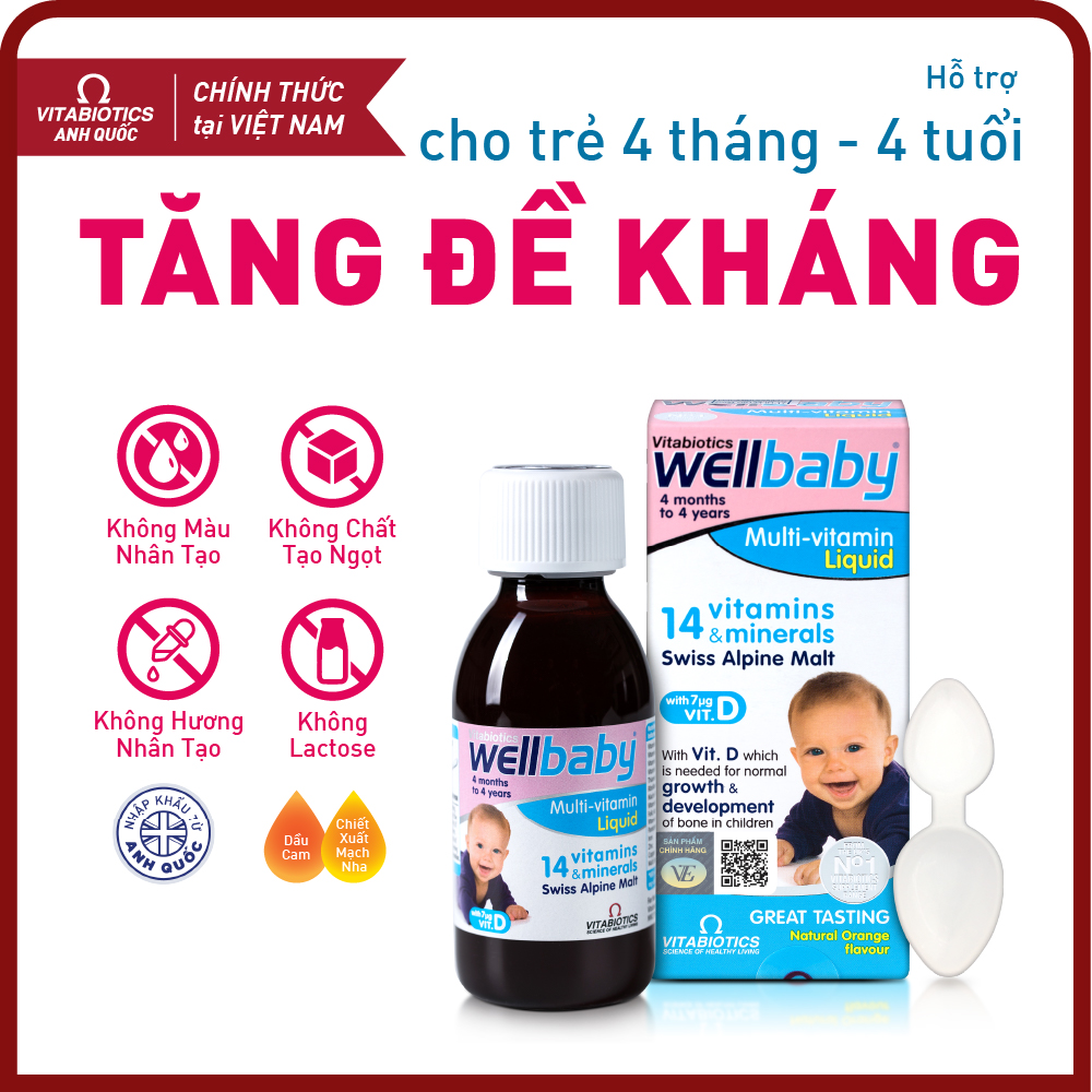 Thực phẩm bảo vệ sức khỏe WELLBABY Multi-Vitamin Liquid - Hỗ trợ nâng cao sức đề kháng - HÀNG CHÍNH HÃNG - CÓ TEM CHÍNH HÃNG - Chai 150 ml - KÈM QUÀ TẶNG