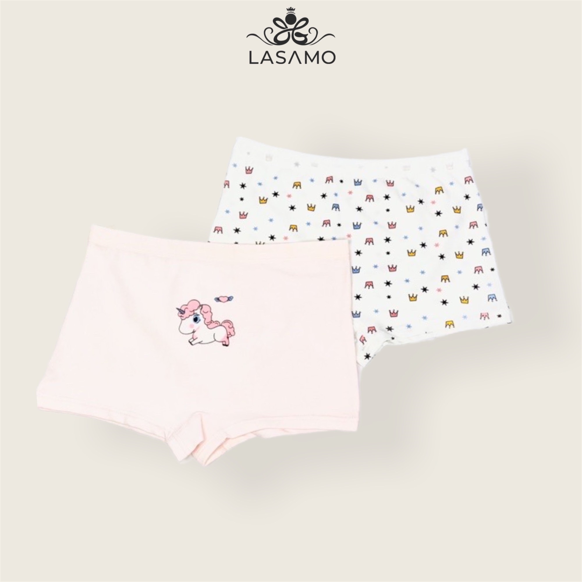 Set 2 chiếc quần chip bé gái, quần lót cho bé gái cotton cao cấp họa tiết Ngựa Pony dễ thương hãng LASAMO mã QLB012